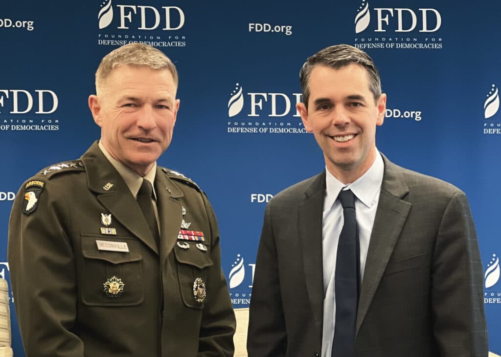 General James C. McConville (L) with Bradley Bowman (R) at FDD.